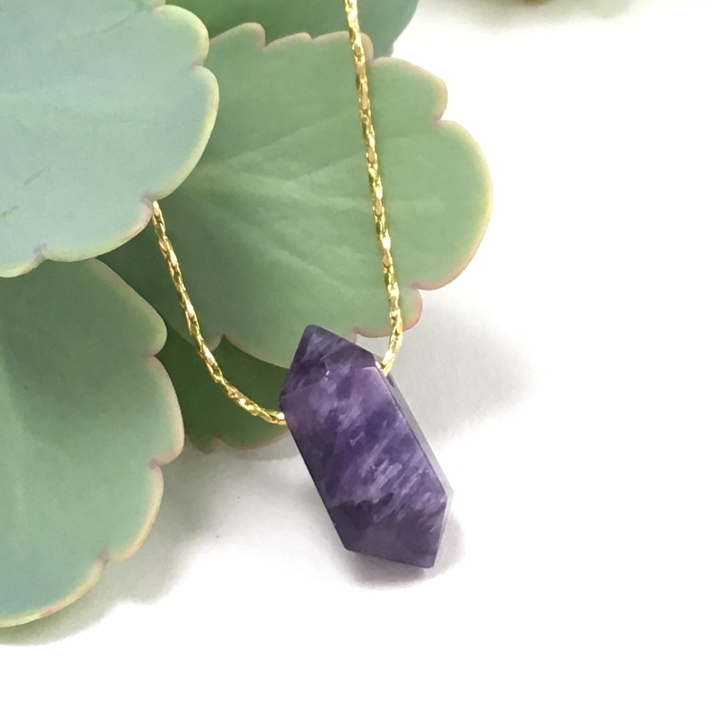Amethyst mini Double Terminated Pendant Necklace - Picture 1 of 6